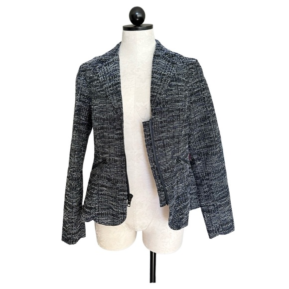 Cabi Navy Tweed Zip Front Jacket Blazer Style 723 Long Sleeve Size 8 - Picture 6 of 16